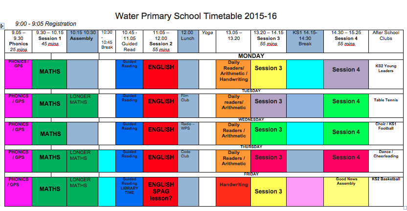 timetable chart for class student profile chart
